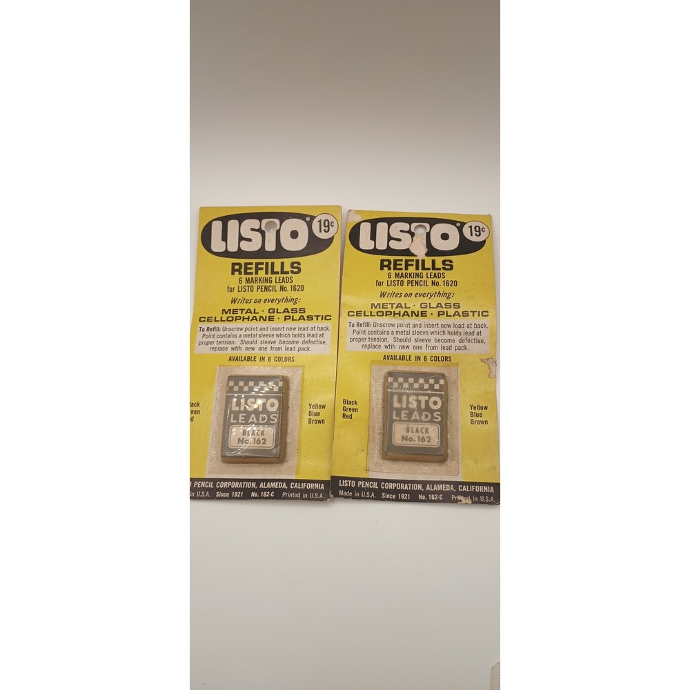 Lot of 2 Vintage Listo No 162 Black Marking Lead Refills for 1620 Pencil USA